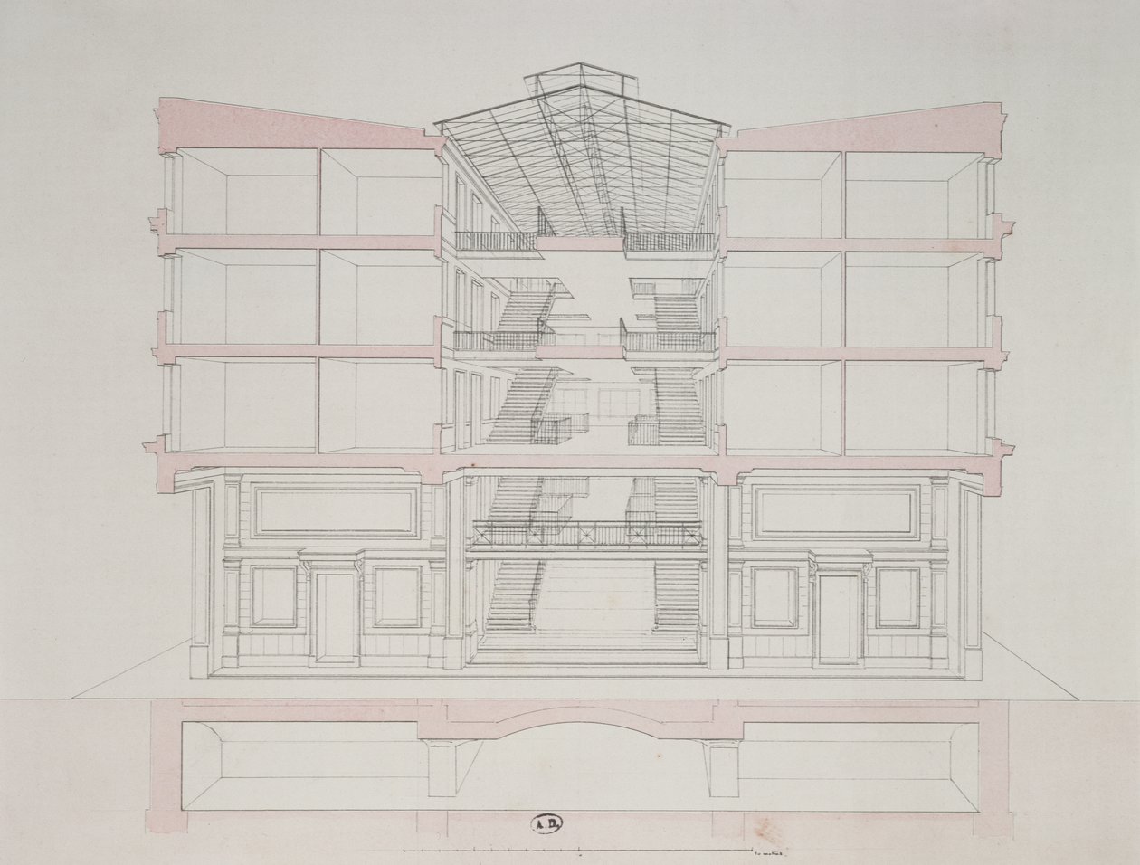 Cross-section of a house in the Napoleon housing development, 58 rue Rochechouart, Paris by French School