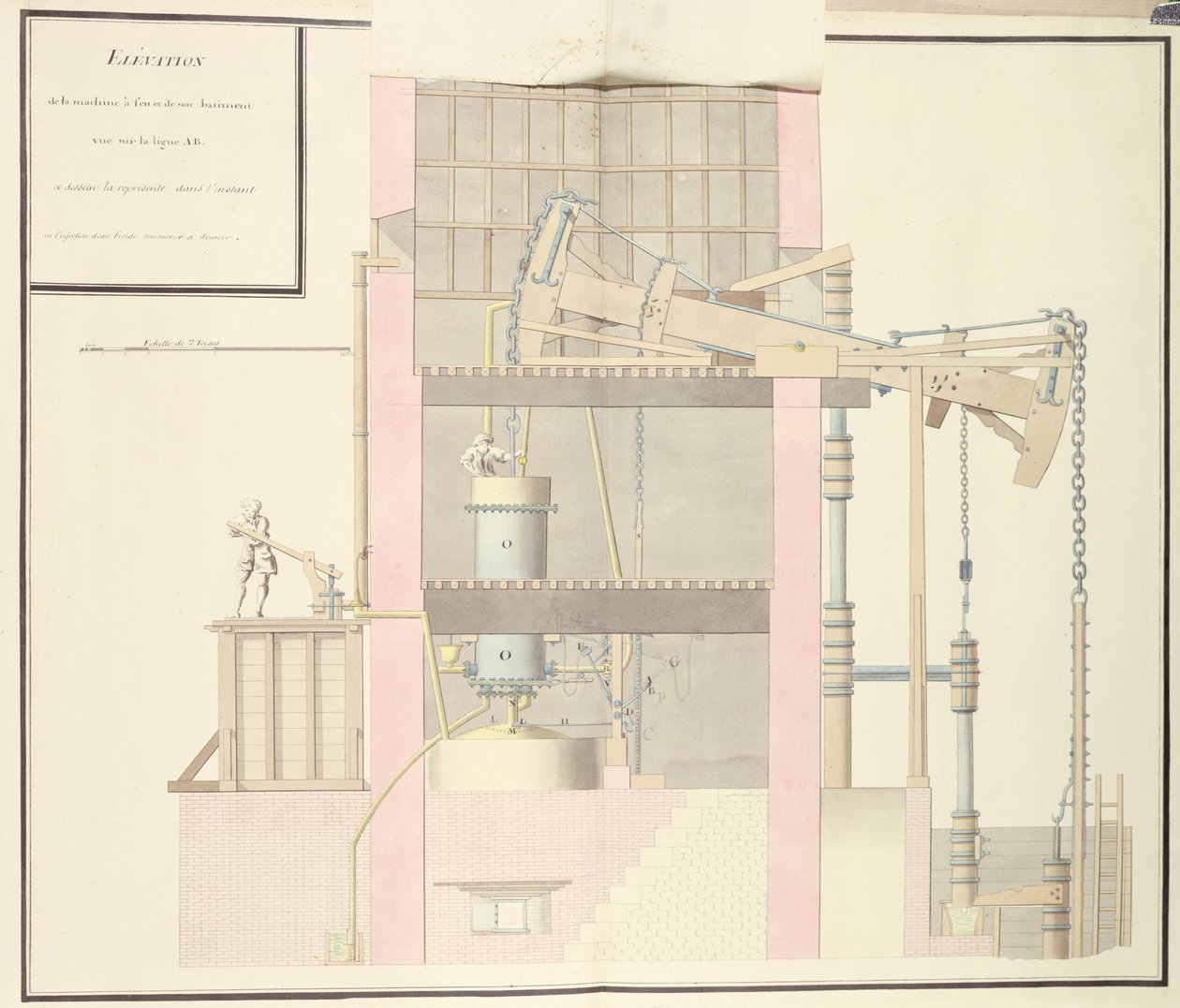Cross-Section of a Steam Machine to Extract Water from Mines, c.1760 by French School