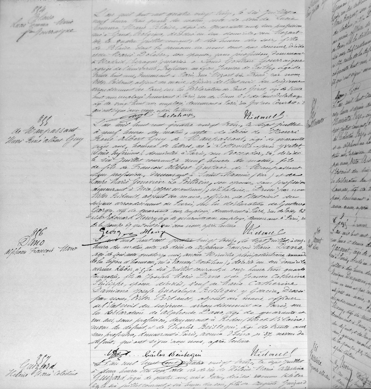 Death Certificate of Guy de Maupassant 7th July 1893 (detail) by French School