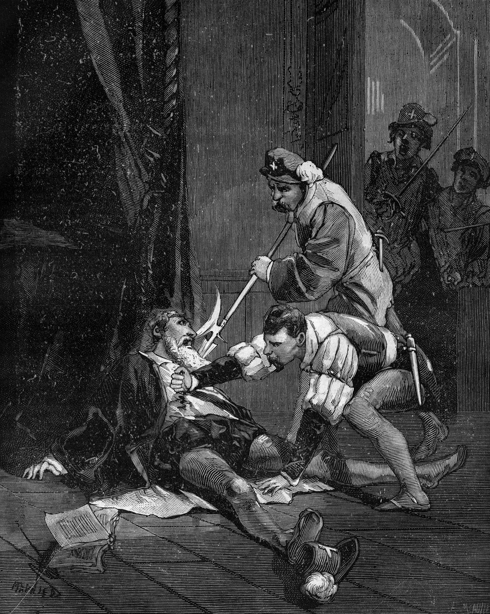 Death of Petrus Ramus. Pierre de La Ramee Humanist, French mathematician and philosopher (1515 -1572) by French School