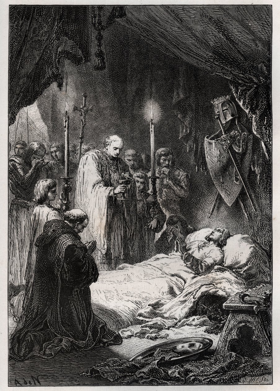 Death of Saint Louis in Tunis on 25 August 1270 - Death of St Louis (during the 7th crusade, on 25th August 1270) - engraving from 