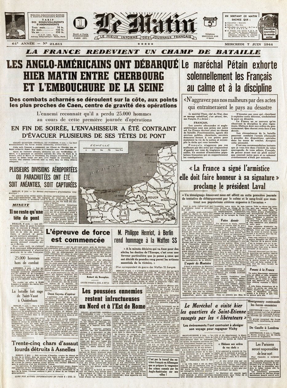 Debarkment of Normandy June 1944 - Normandy landings 6 June 1944 (D-Day) - On the morning, Thursday 7 June 1944 the Anglo-Americans left yesterday morning between Cherbourg and the mouth of the Seine by French School