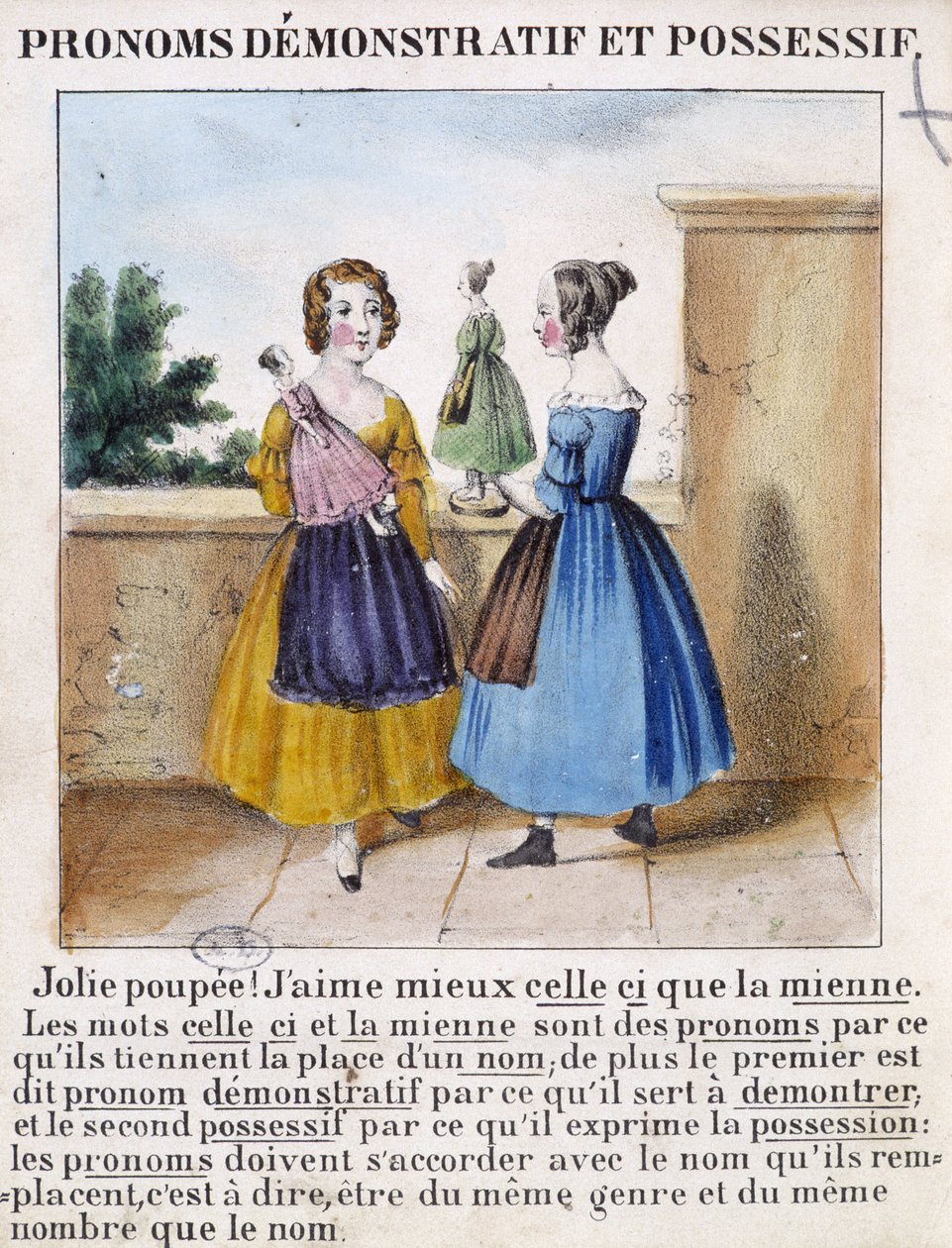 Demonstrative and possessive pronouns (2 girls playing with dolls) - in 