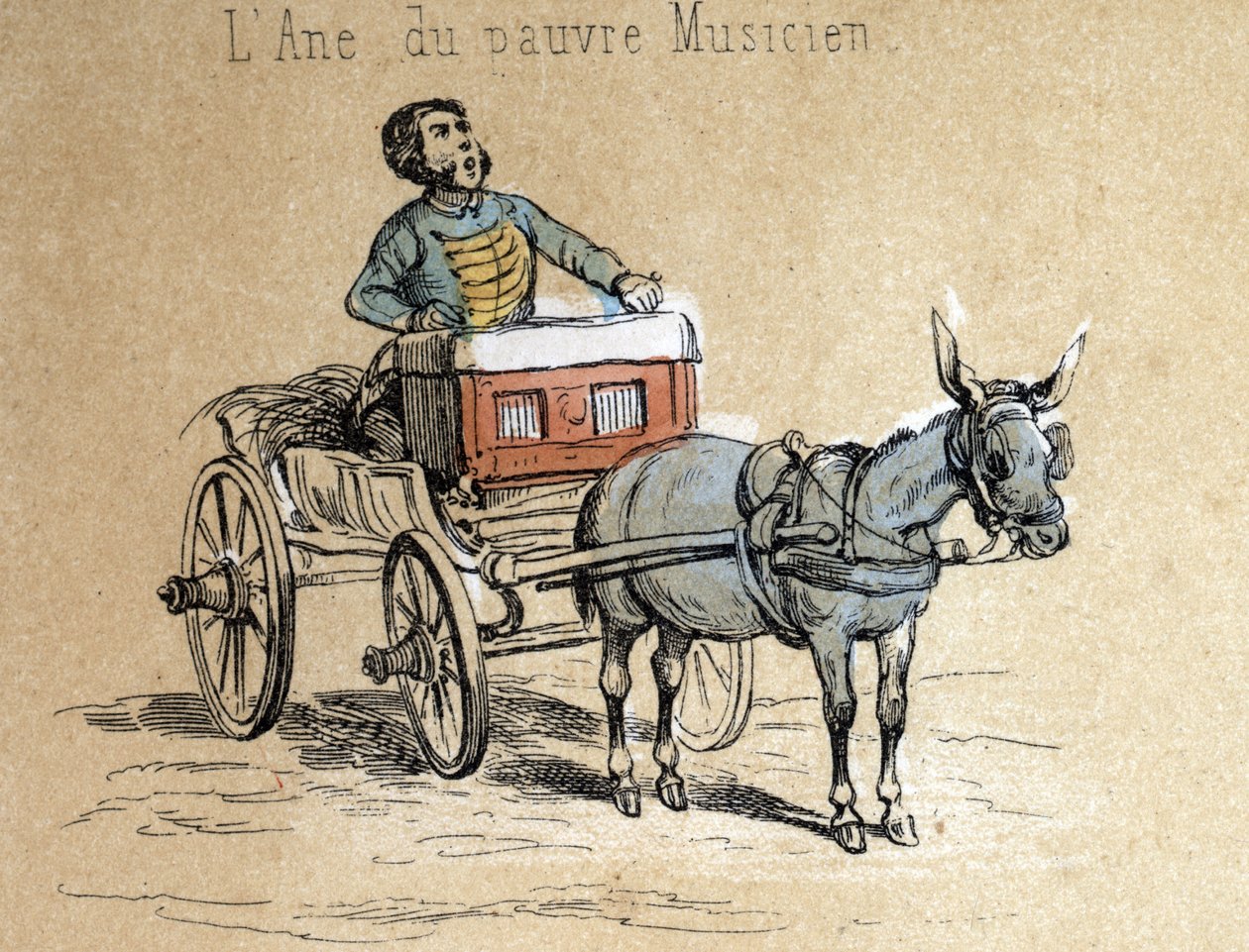 Description of the different products and uses of donkey: the animal accompanies the travelling musician (detail) in 