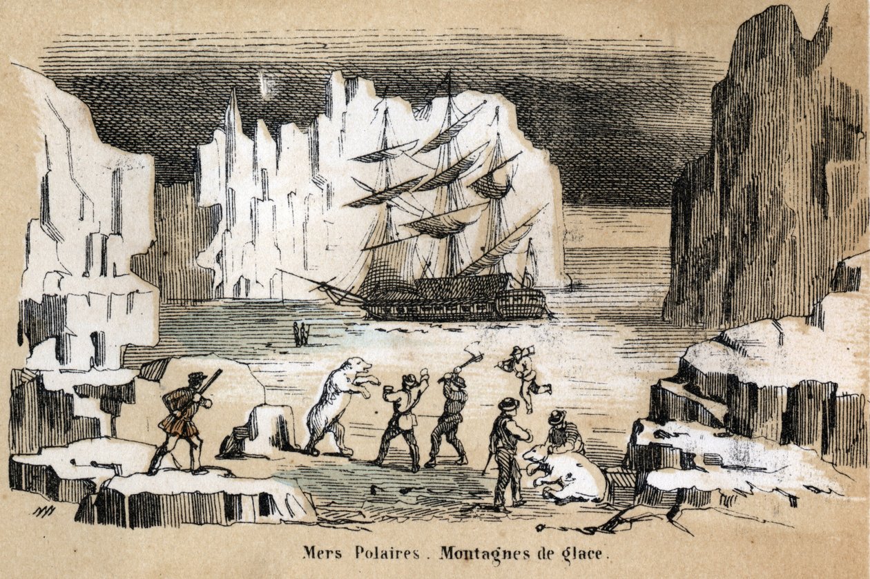 Description of the different types of landscapes and reliefs according to geography: (detail) depicting an arctic landscape with polar bears, icebergs. Plate 
