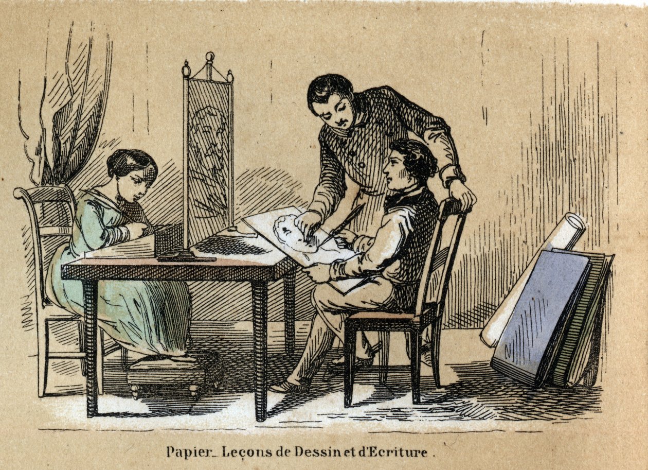Description of the various products and uses of paper: a drawing and writing court. Plate 