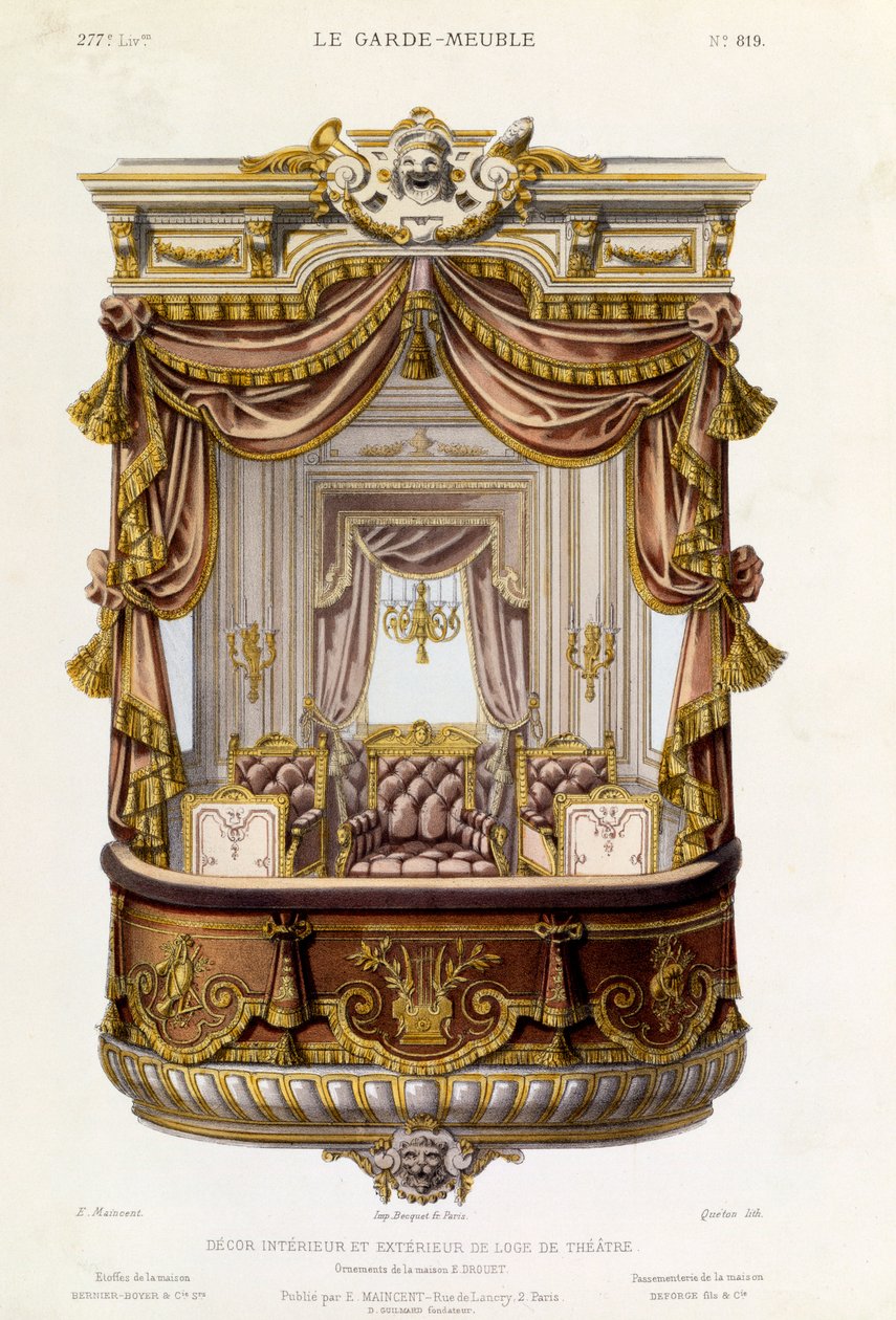 Design for the Interior and Exterior of a Theatre Box, illustration from Le Garde-Meuble magazine, c.1860 by French School