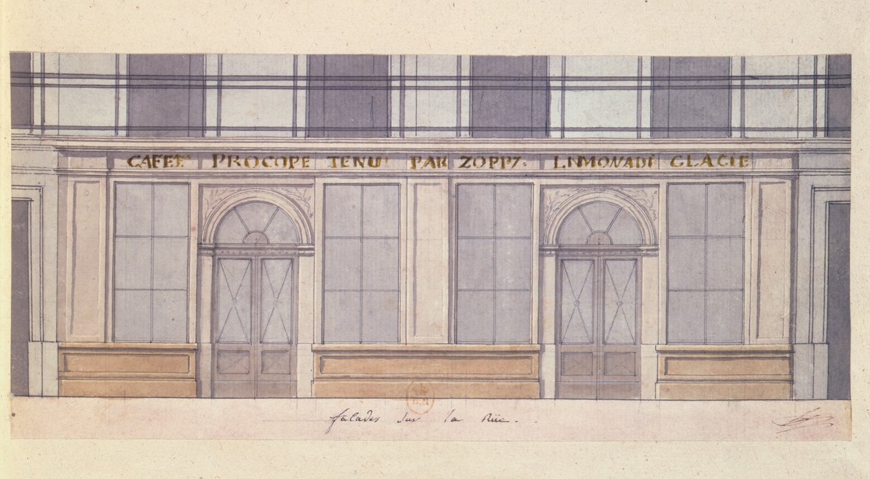 Design for the facade of the Cafe Procope by French School