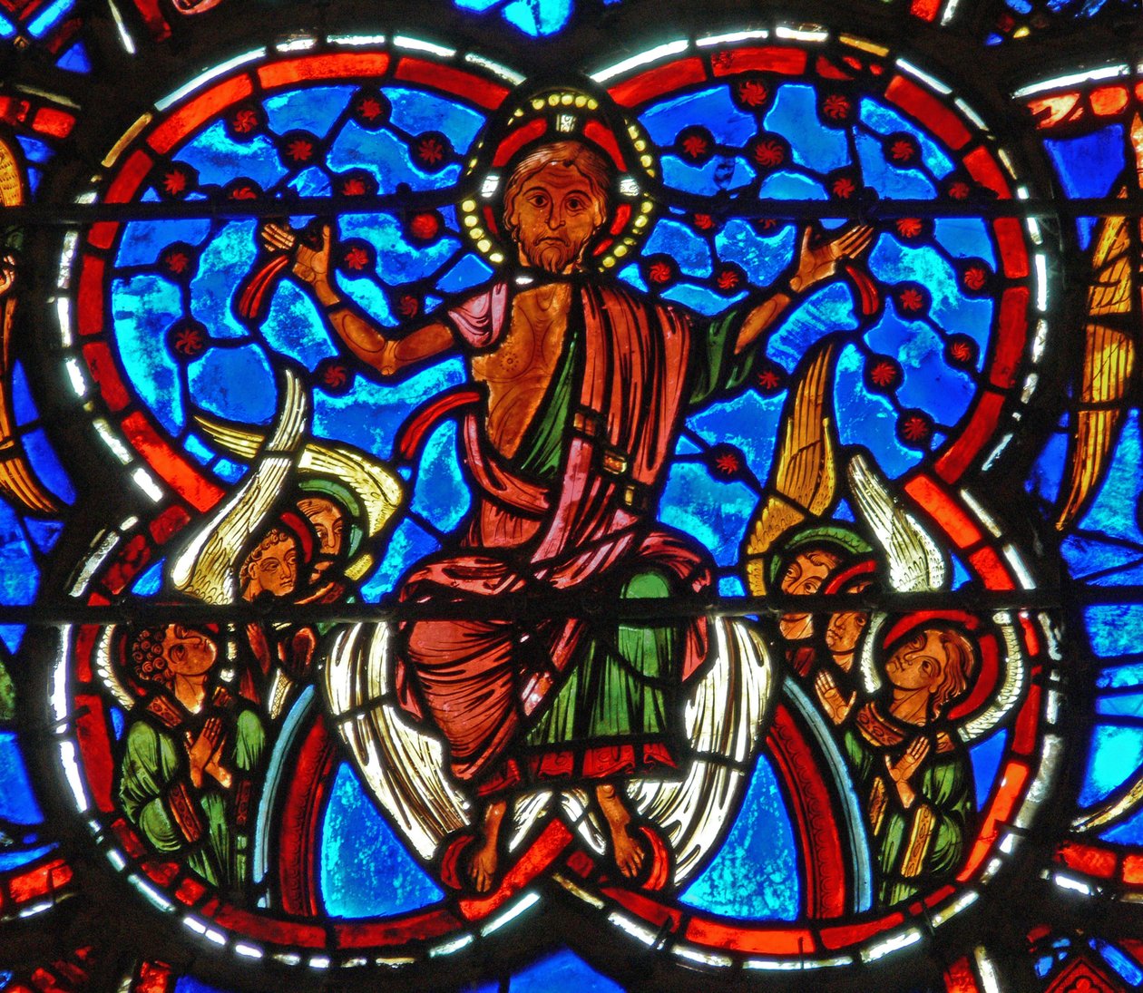 Detail from a window depicting the Last Judgement: Christ by French School