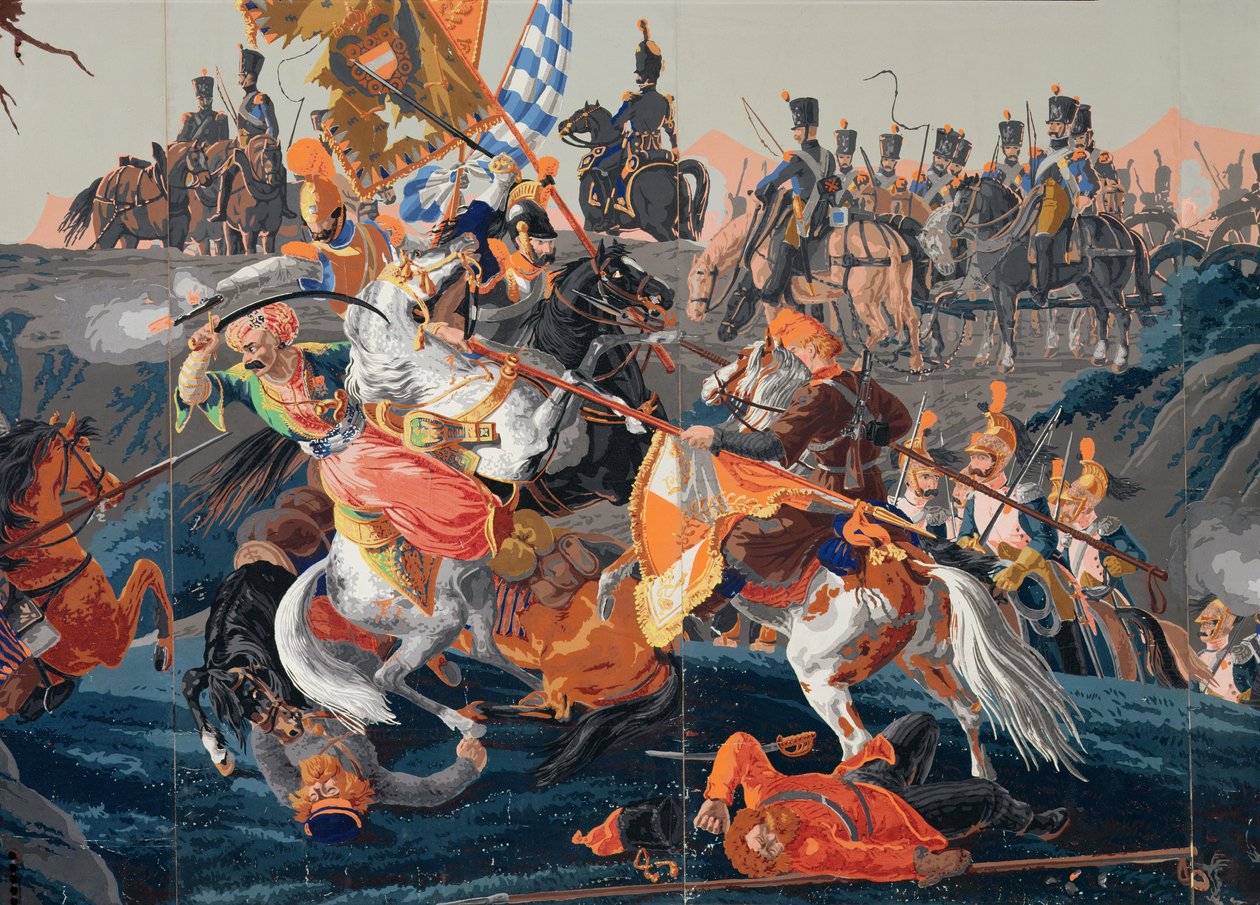 The Battle of Austerlitz, Panoramic Wallpaper Design (detail) by French School
