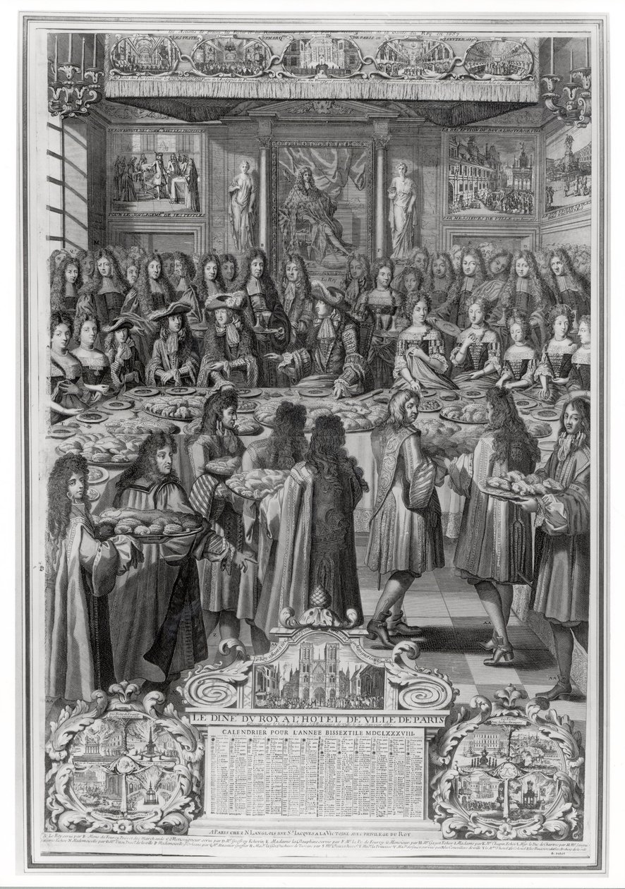 Dinner of Louis XIV at the Hotel de Ville, 30th January 1687, from Calendar of the Year 1688 by French School