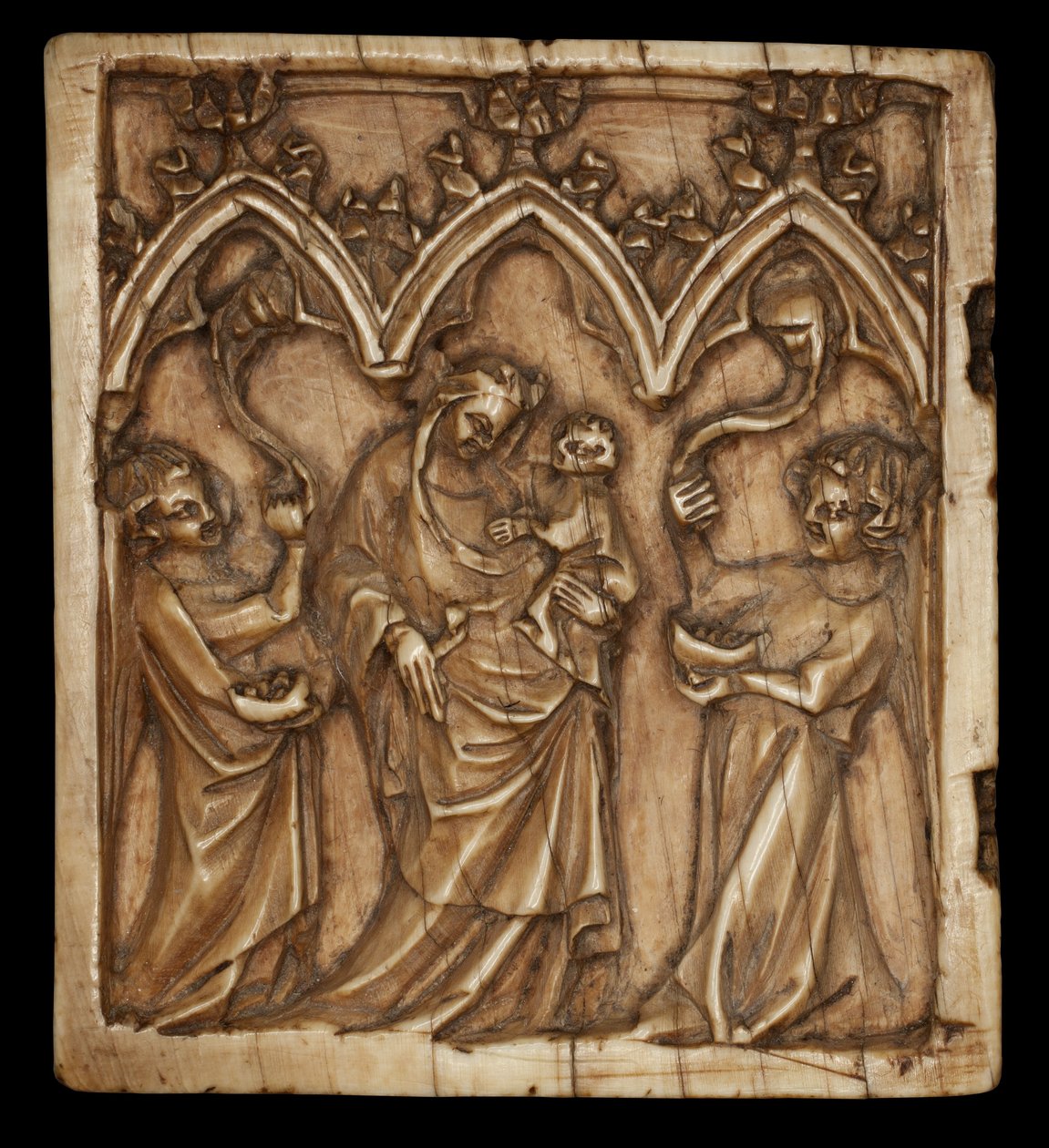 Diptych Panel with Virgin and Child and Two Angels by French School