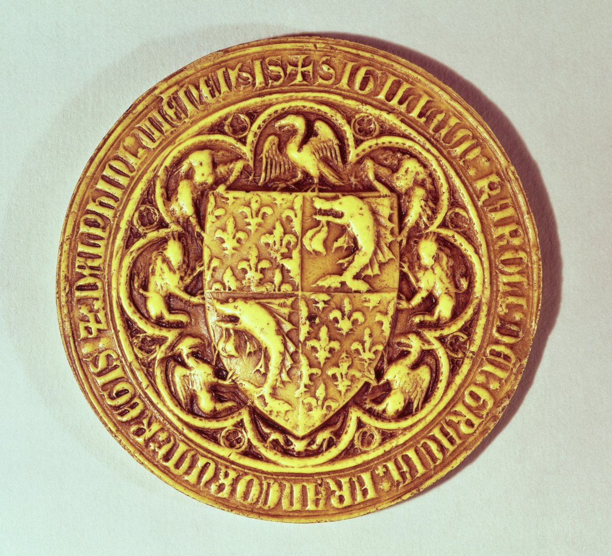 Dolphin Seal, the Shield of France, with dolphins and fleur-de-lys, 1376 by French School