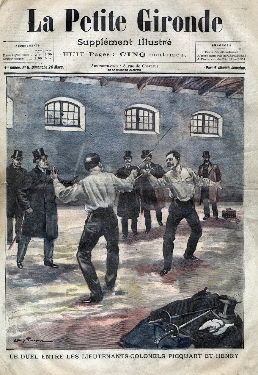 Dreyfus Affair: The Duel Between Lieutenant Colonels Georges Picquart and Hubert Henry at the Military School in Paris. Cover of 
