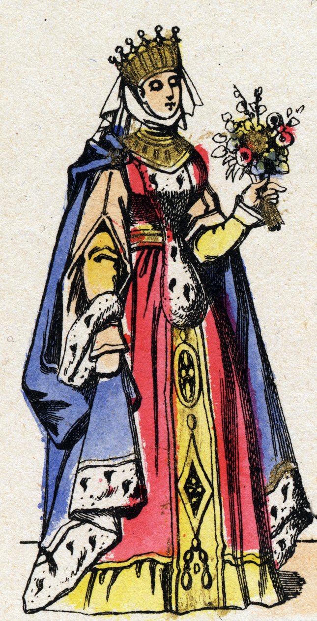 Capetian Dynasty: Portrait of Marguerite of Provence (1221-1295), Queen of France, wife of Louis IX of France (1214-1270). Epinal imaging from the end of the 19th century. Private collection. by French School
