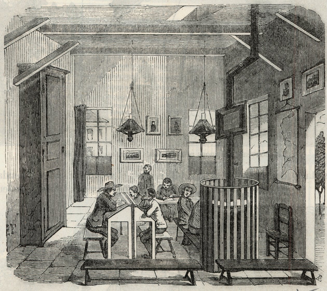 School for Idiots in Bicetre in the 19th Century (Engraving in Tableau-de-Paris by Edmond Texier, 1852) by French School