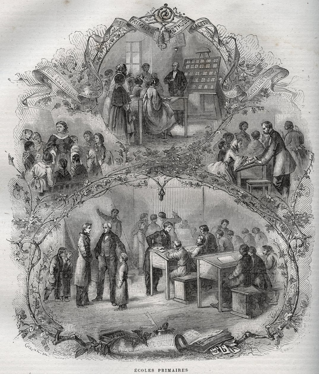 Primary schools in France in the 19th century - engraving in 
