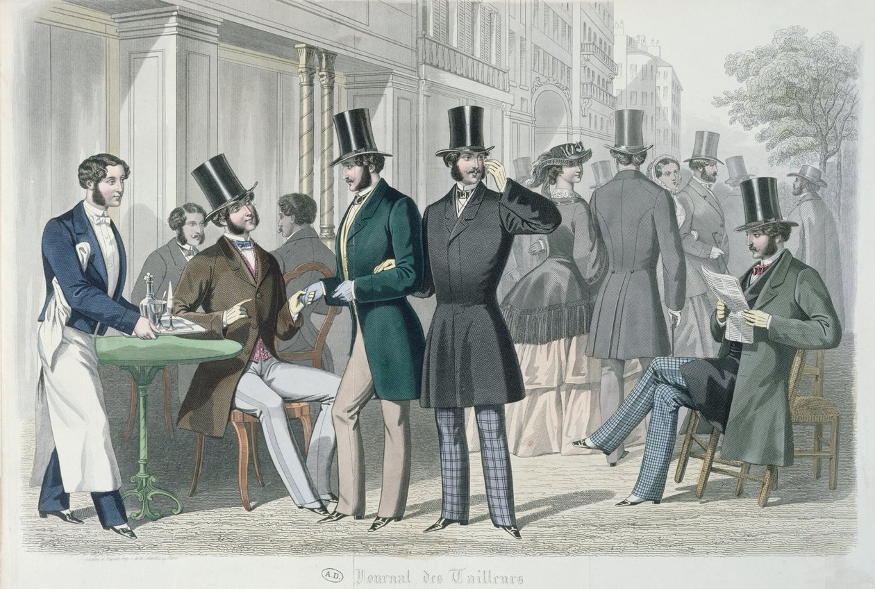Elegant Young Men on the Terrace of a Cafe, 1857 by French School
