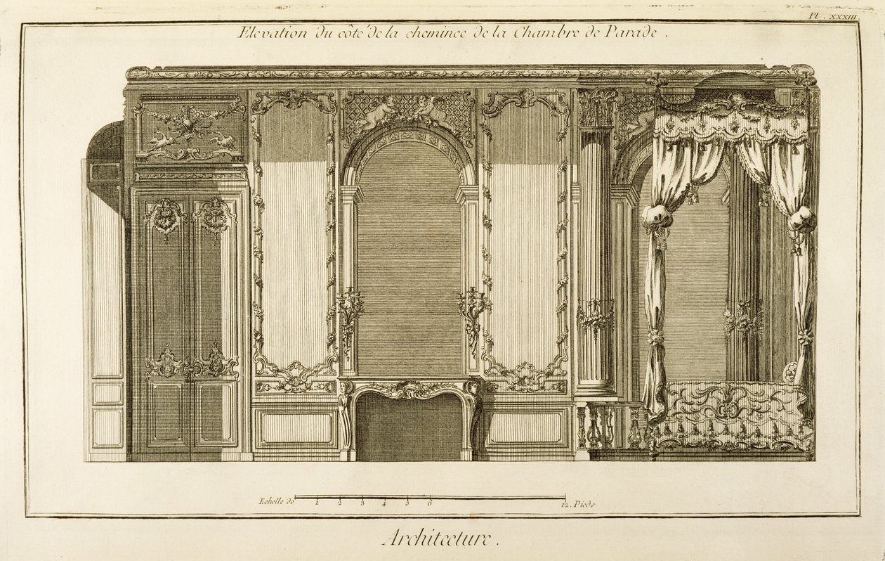 Elevation of the chimney section of the Parade Chamber, in the Duchess of Orleans apartment at the Palais Royal in Paris, from Diderot