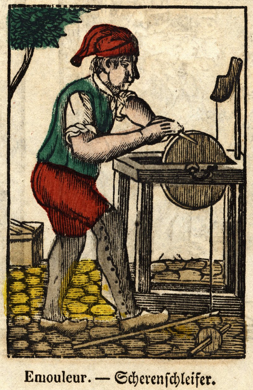 Emouleur (consists in sharpening objects with the grinding wheel); Series on Crafts, Image of Epinal of the 19th Century by French School