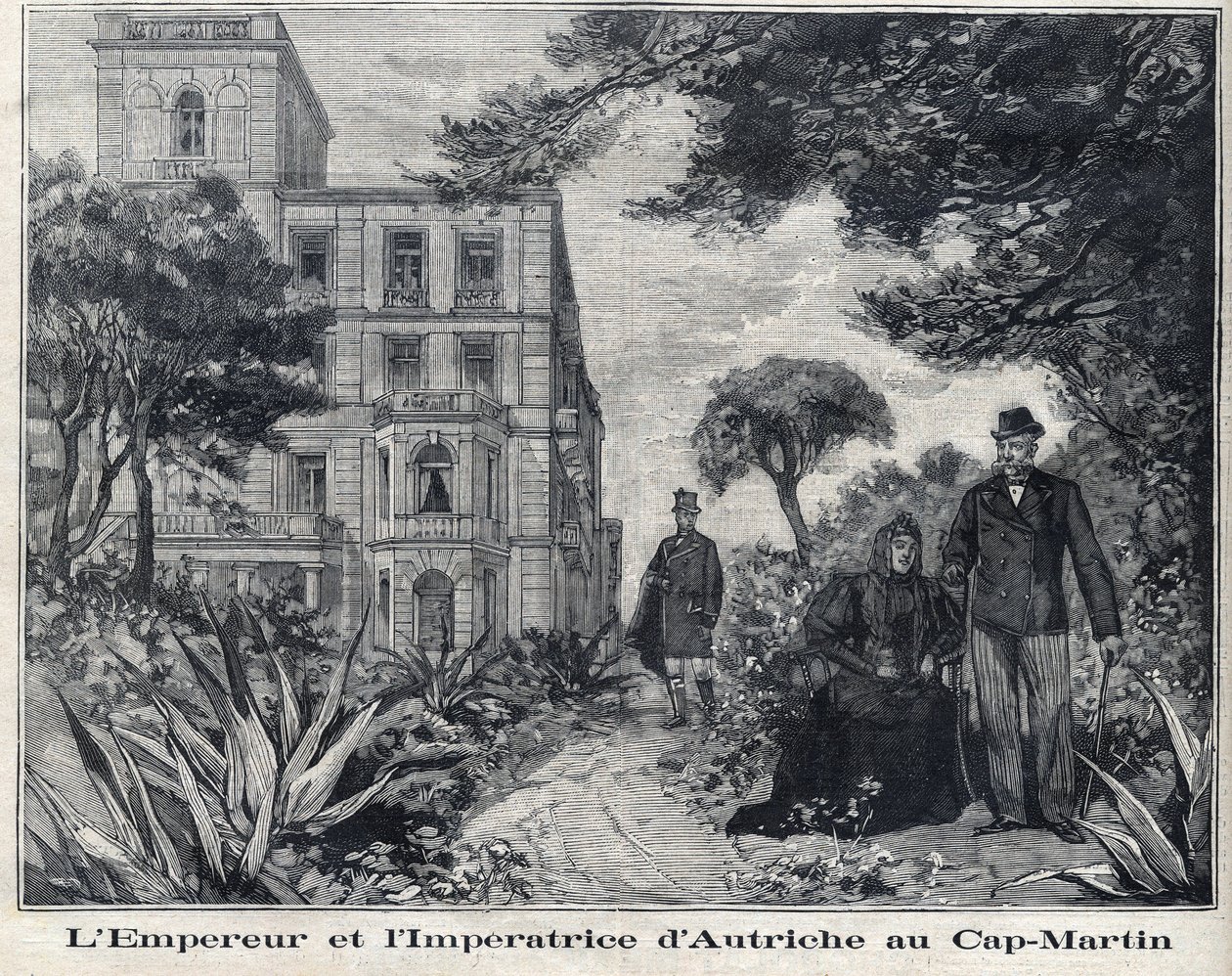 Emperor Francois Joseph I of Austria and Empress Elisabeth Amelie of Wittelsbach known as Sissi at Cap Martin in the Alpes-Maritimes region of Provence-Alpes-Cote d