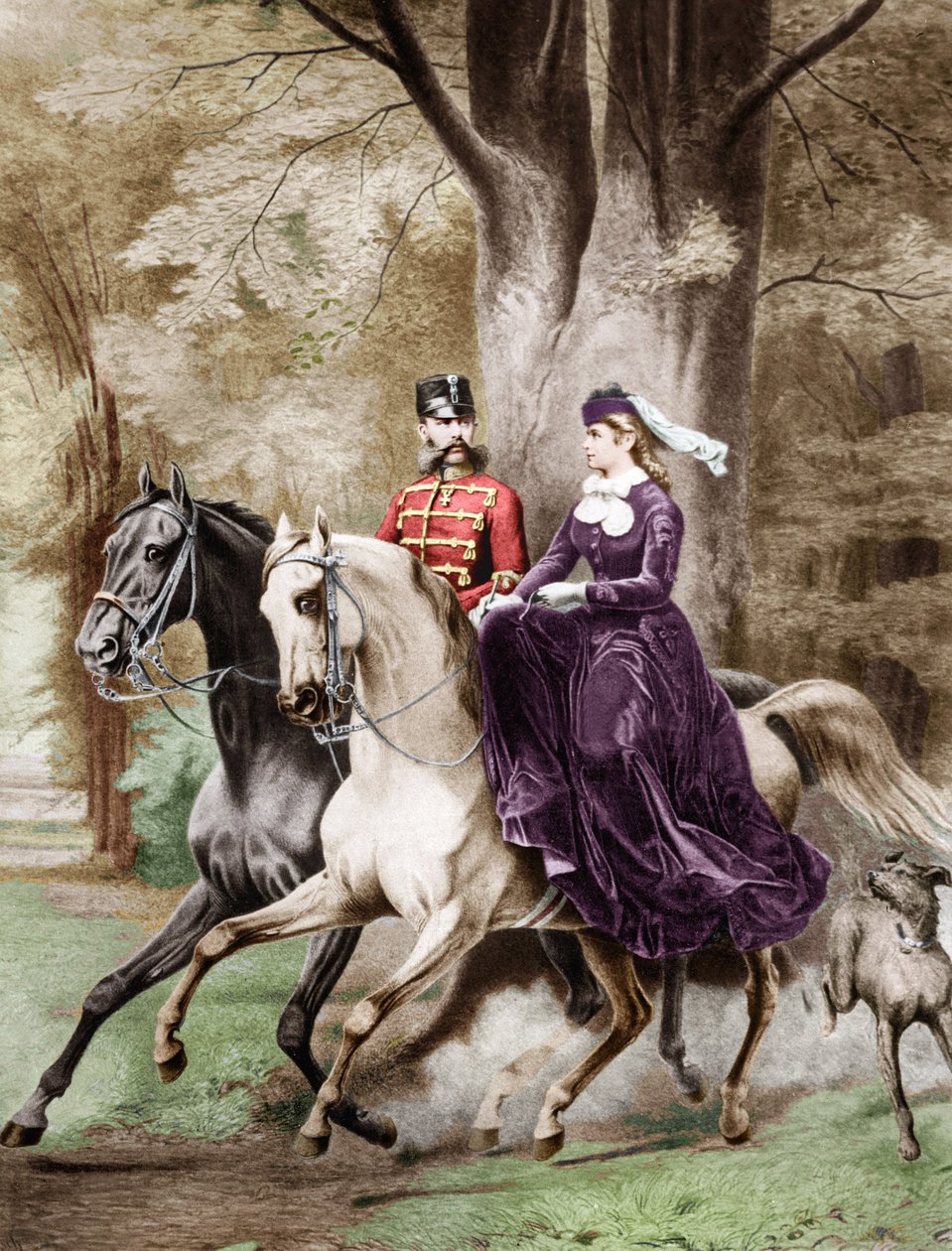 Emperor Franz Joseph I and Empress Elisabeth of Austria riding horses by French School