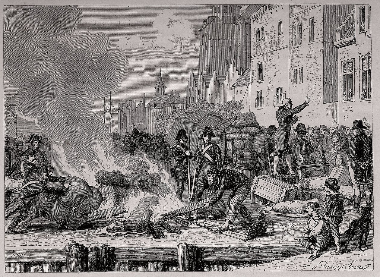 English goods sold or burned because of the continental blockade imposed on Great Britain by Napoleon by French School