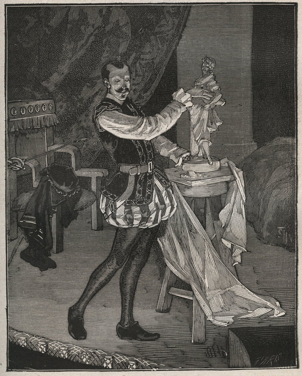 Etienne Marin Melingue, French actor playing sculptor Benvenuto Cellini in Alexandre Dumas pere