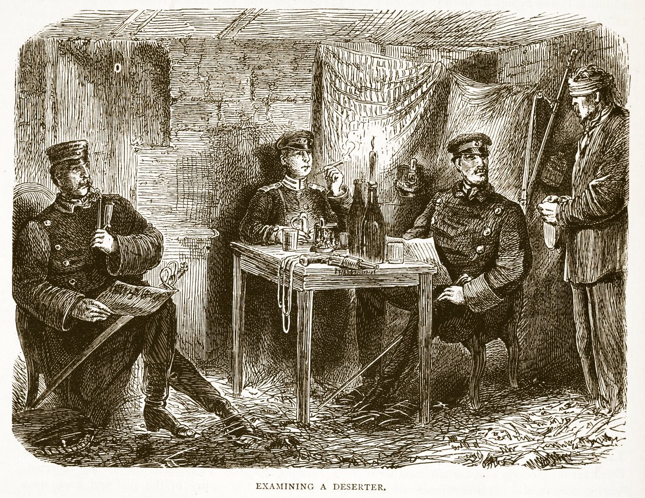 Examining a deserter, illustration from Cassells History of the War between France and Germany, 1870-1871 by French School
