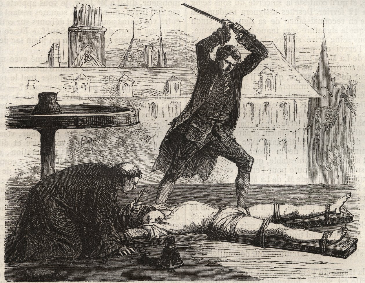 Execution of the poisoner Antoine-Francois Desrues (1744-1777) on the Place des Greves in Paris in 1777 - Punishment of Desrues, broken on the wheel on the Place de Greve in Paris by French School