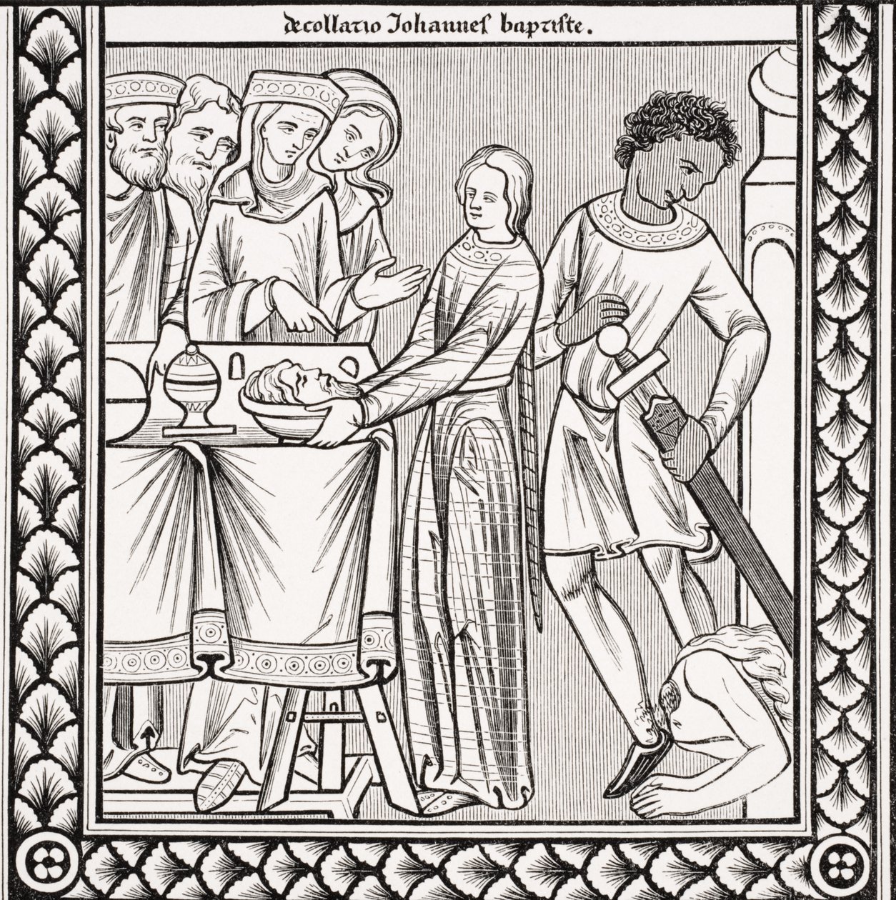 Execution of St. John the Baptist, after a Miniature in a 13th Century Psalm Book of St. Louis, from 