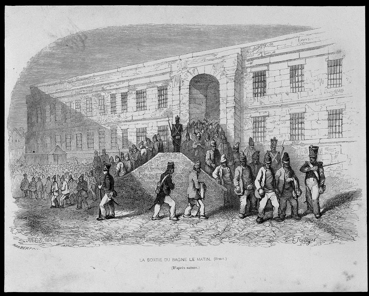 Exit from the Brest prison in the morning - in “Les Bagnes: histoire, types, mores, mystere” by Maurice Alhoy, ed Gustave Havard by French School