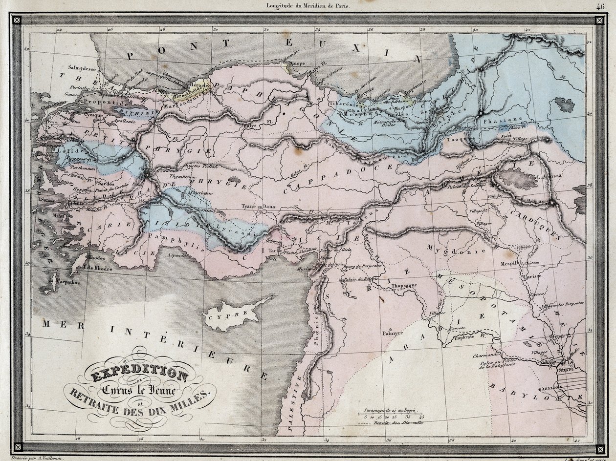 Expedition of Cyrus the Young (5th century BC) and retreat of the ten miles - Plate extracted from “Universal Atlas of ancient and modern geography for residential schools” by Vuillemin - ca. 1845 by French School