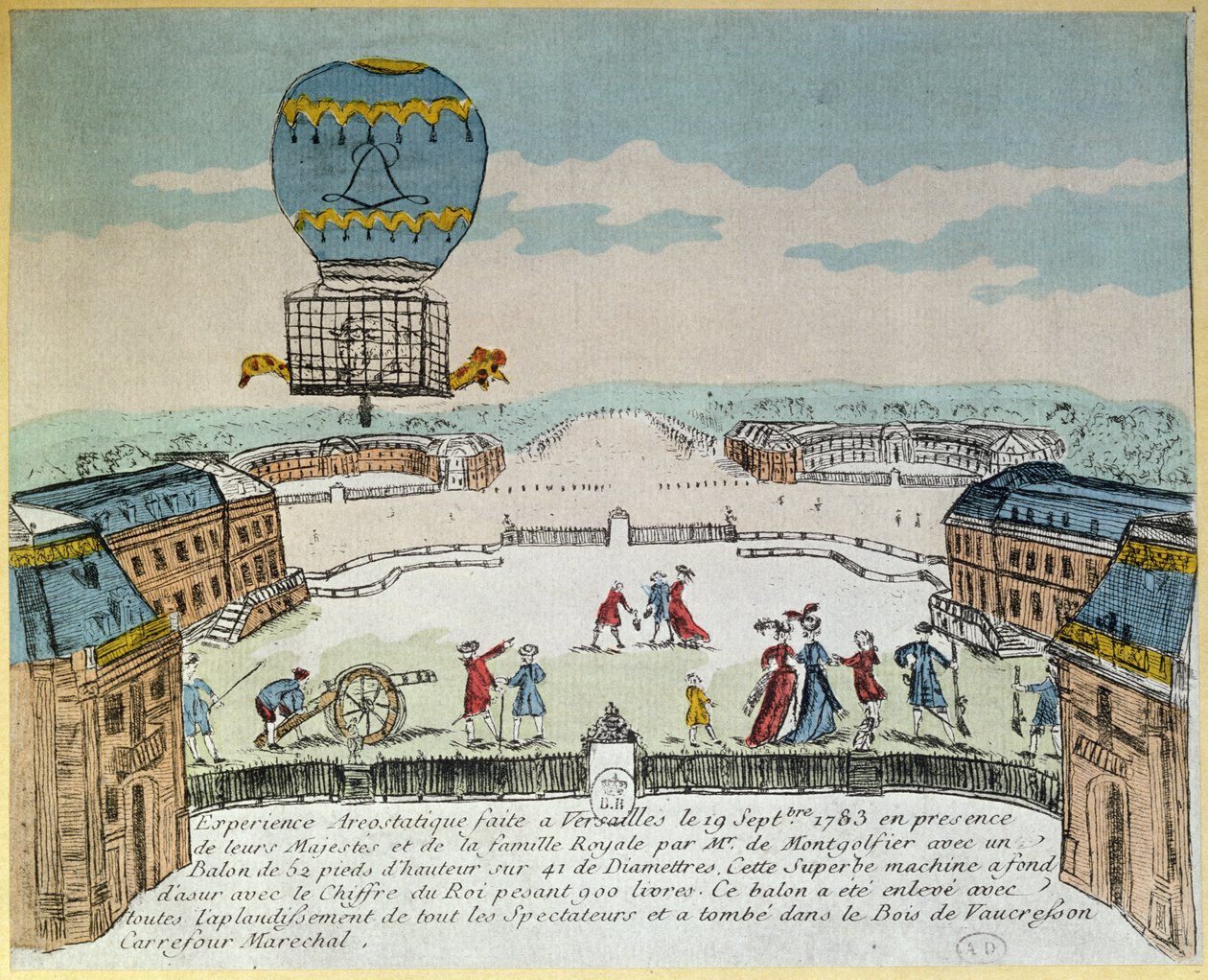 Experiment at Versailles of the Montgolfier Brothers with the Flight in a Montgolfiere Hot Air Balloon of a Cock, a Duck and a Sheep by French School