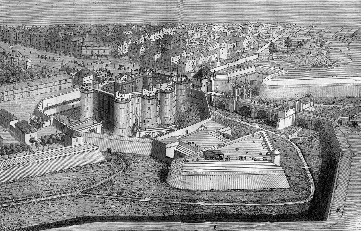 Exterior view of the Bastille in Paris in 1650 by French School