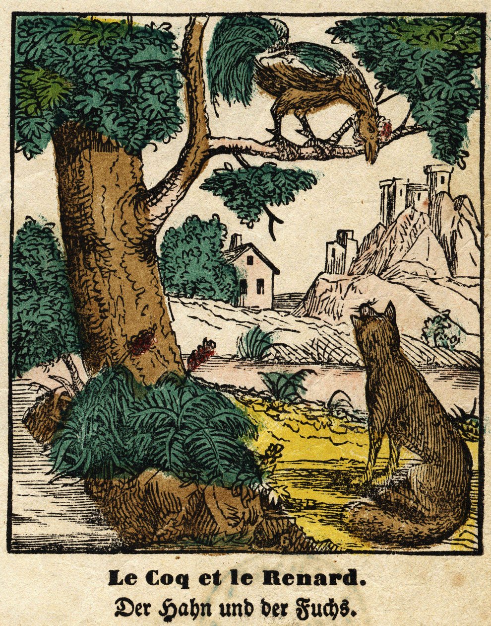 Fables of La Fontaine: The Rooster and the Fox. Image of Epinal, first half of the 19th century by French School