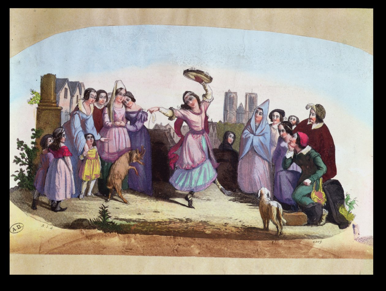 Fan design depicting a scene from La Esmeralda, an opera by Louise-Angelique Bertin after the novel by Victor Hugo c.1836 by French School