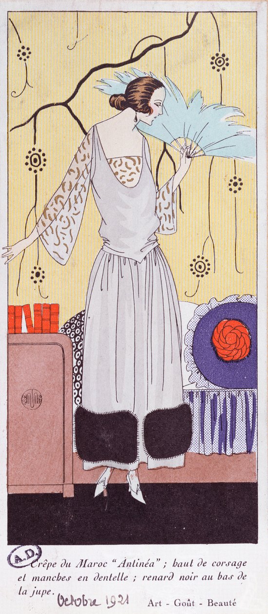 Fashion Plate Depicting a Fan Made from Feathers, from Art, Gout, Beaute, 1921 by French School