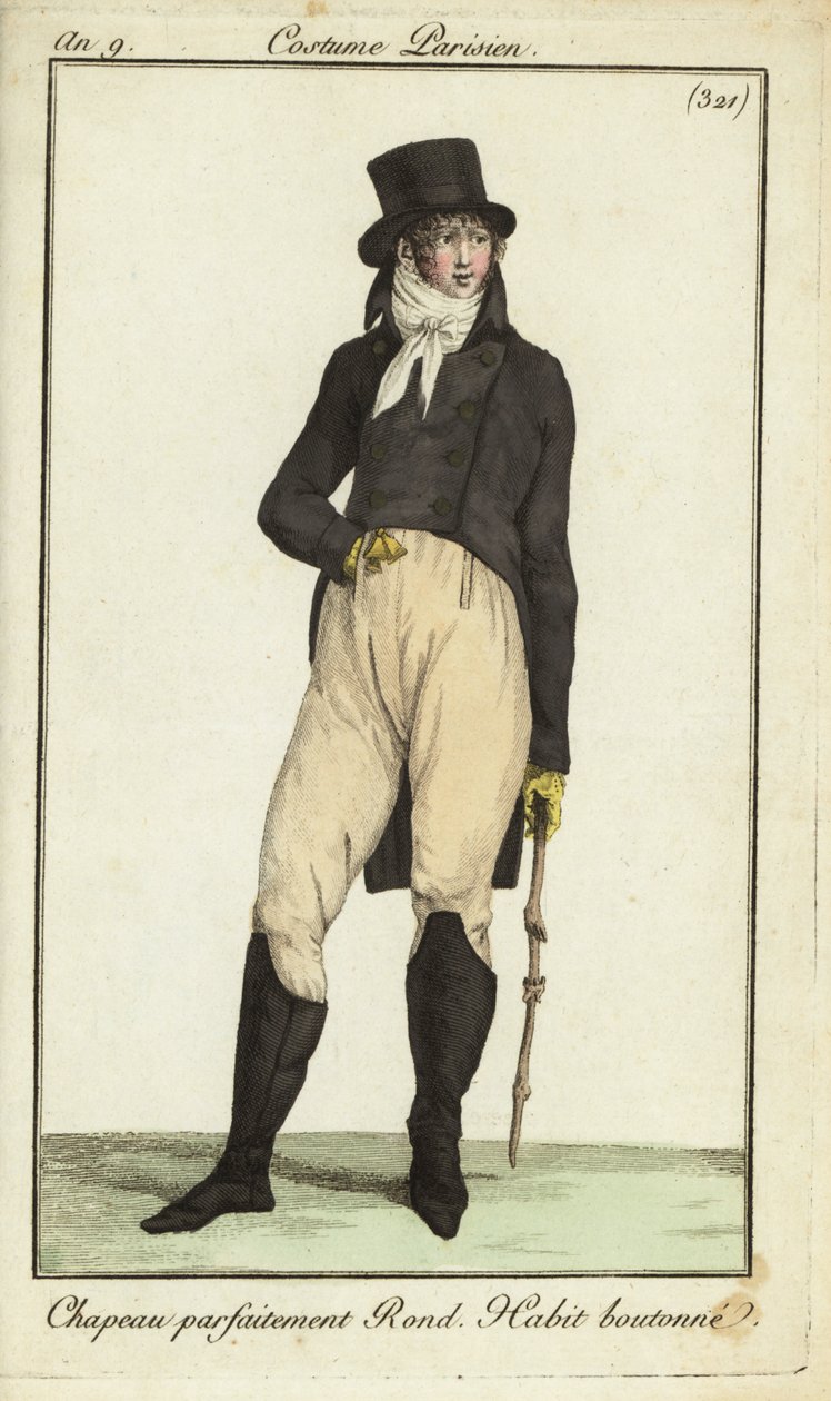 Fashionable man or Incroyable with cudgel by French School