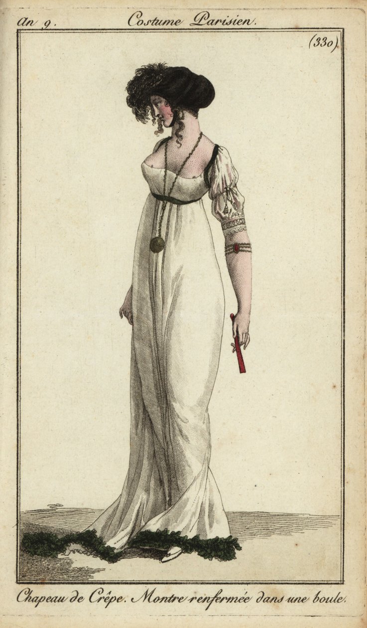 Fashionable woman or Merveilleuse in crepe hat by French School