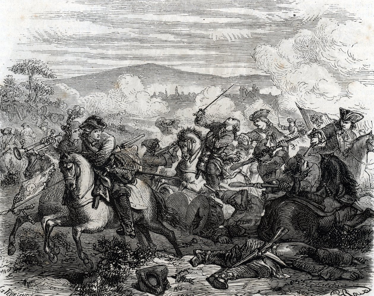 Ferdinand de Marsin mortally wounded at the Battle of Turin 1706 (engraving) by French School