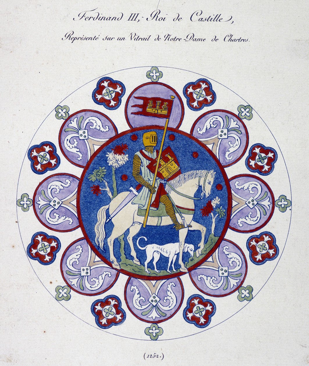 Fernand III, King of Castile, represents on a stained glass of Notre Dame de Chartres. College simile by French School