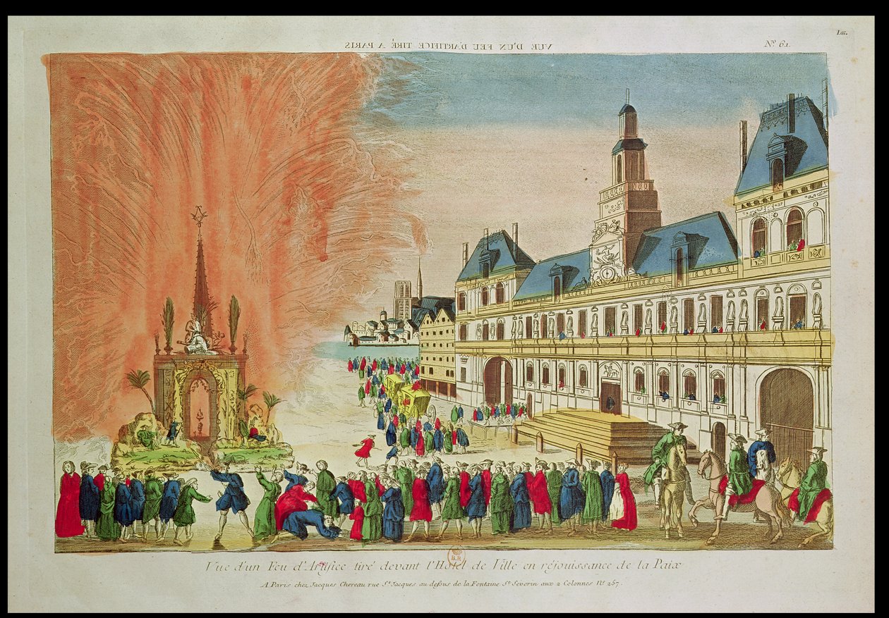 Fireworks in Front of the Hotel de Ville in Paris Celebrating the Peace of Versailles, 1783 by French School