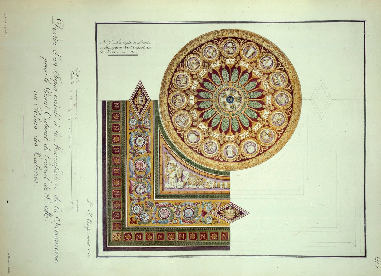 First Empire: design of a carpet executed at the Manufacture de la Savonnerie for the Cabinet de Travail of Emperor Napoleon I at the Palais des Tuileries in Paris by French School