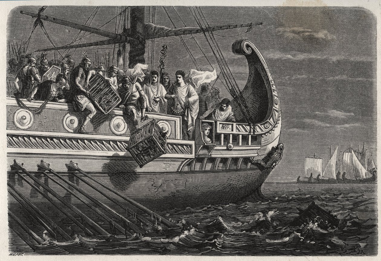 First Punic War - Publius Claudius Appius Pulcher (died around 240 BC) before the Battle of Drepanum (249 BC) makes sacred chickens cast into the sea by French School