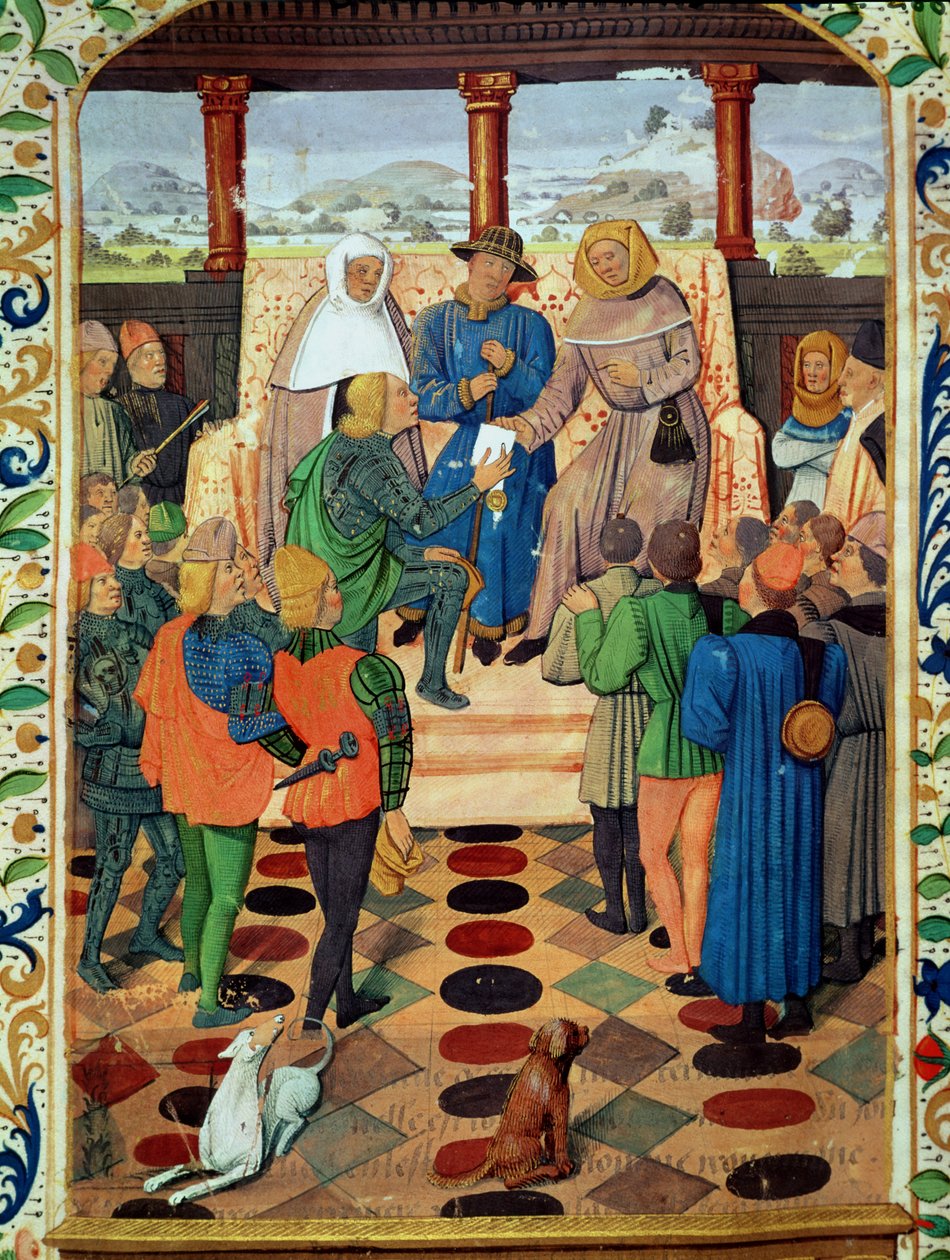 Charles VII (1403-61) giving a document to Joan of Arc (1412-31) from Le Jouvencel by Jean de Bueil (1405-78) by French School