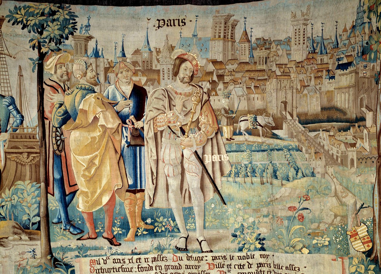Foundation of the city of Paris. King Francois I (1494-1547) decided to establish his permanent capital in Paris when he returned from captivity in 1527. Tapestry of 
