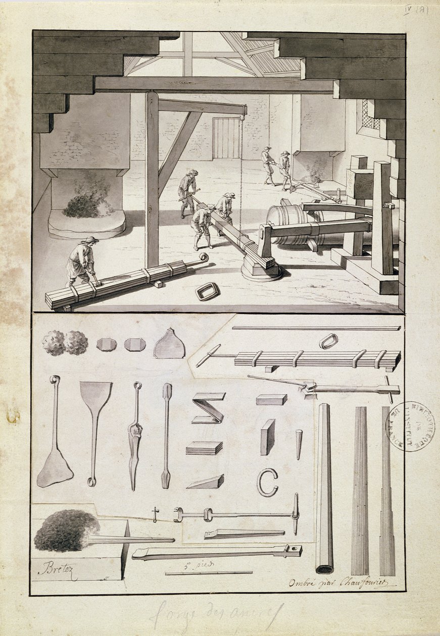 Foundry, drawing for the Description des Arts et Métiers, by L. Simonneau, which inspired Diderot for the Encyclopédie by French School