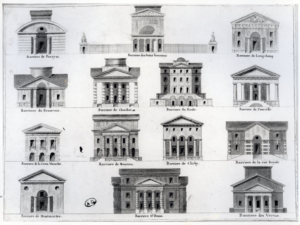Fourteen of the barriers designed by Claude Nicolas Ledoux for the Wall of the Farmers-General surrounding Paris by French School