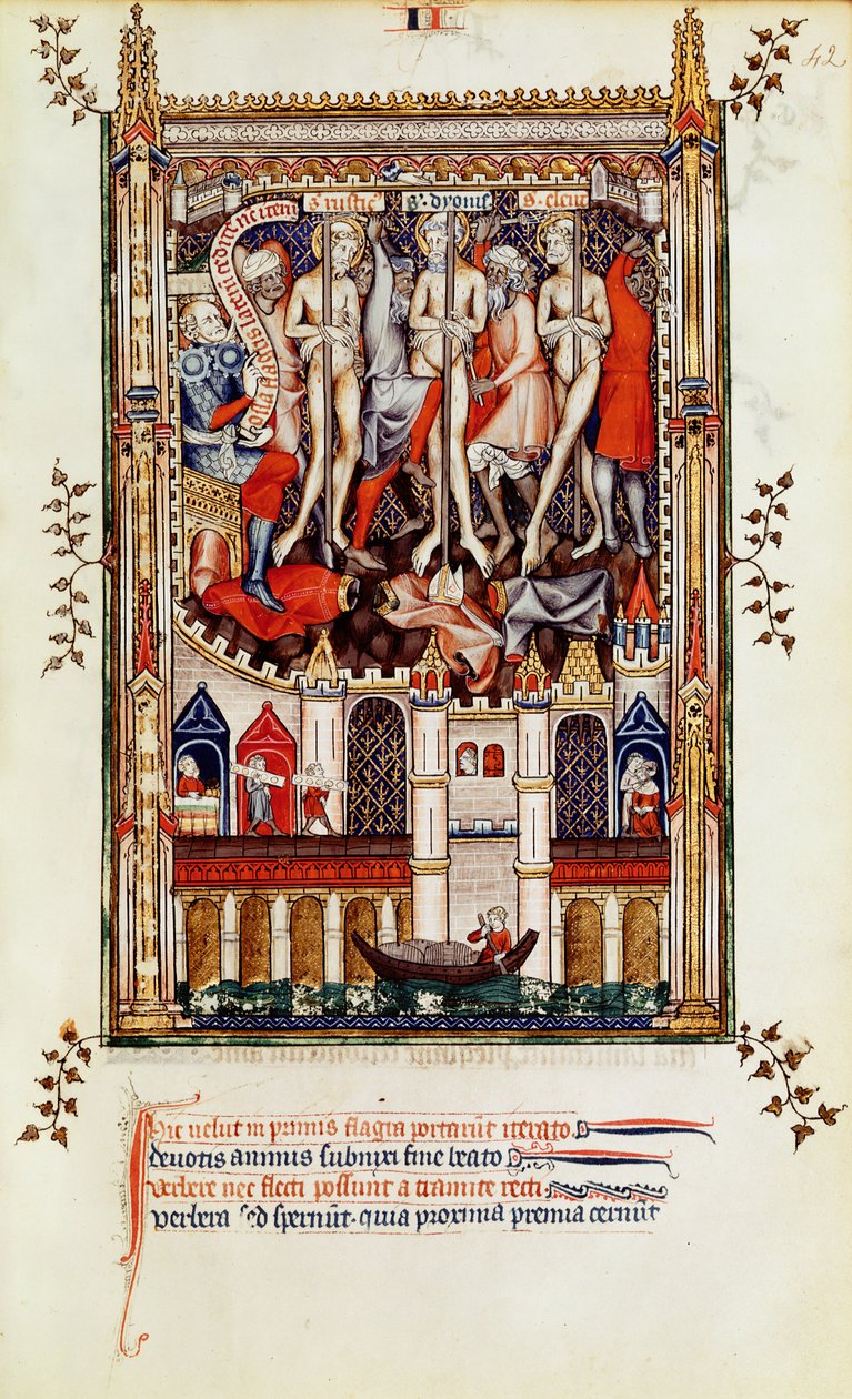Third flagellation of St. Denis and his companions, from Vie de St. Denis, 1317 by French School